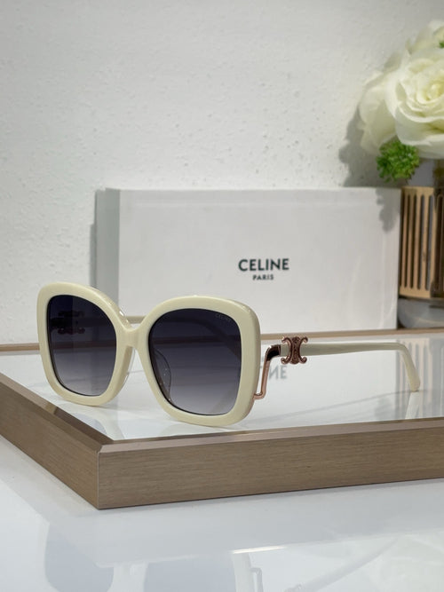 Celine cream square sunglasses with dark tinted lenses and gold-toned accents