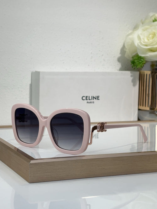Celine pink square sunglasses with dark tinted lenses and glossy acetate frames