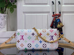 White Louis Vuitton crossbody bag with multicolor monogram front flap and gold chain