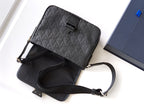 Dior bag with dark Dior Oblique canvas, open top, and black crossbody strap