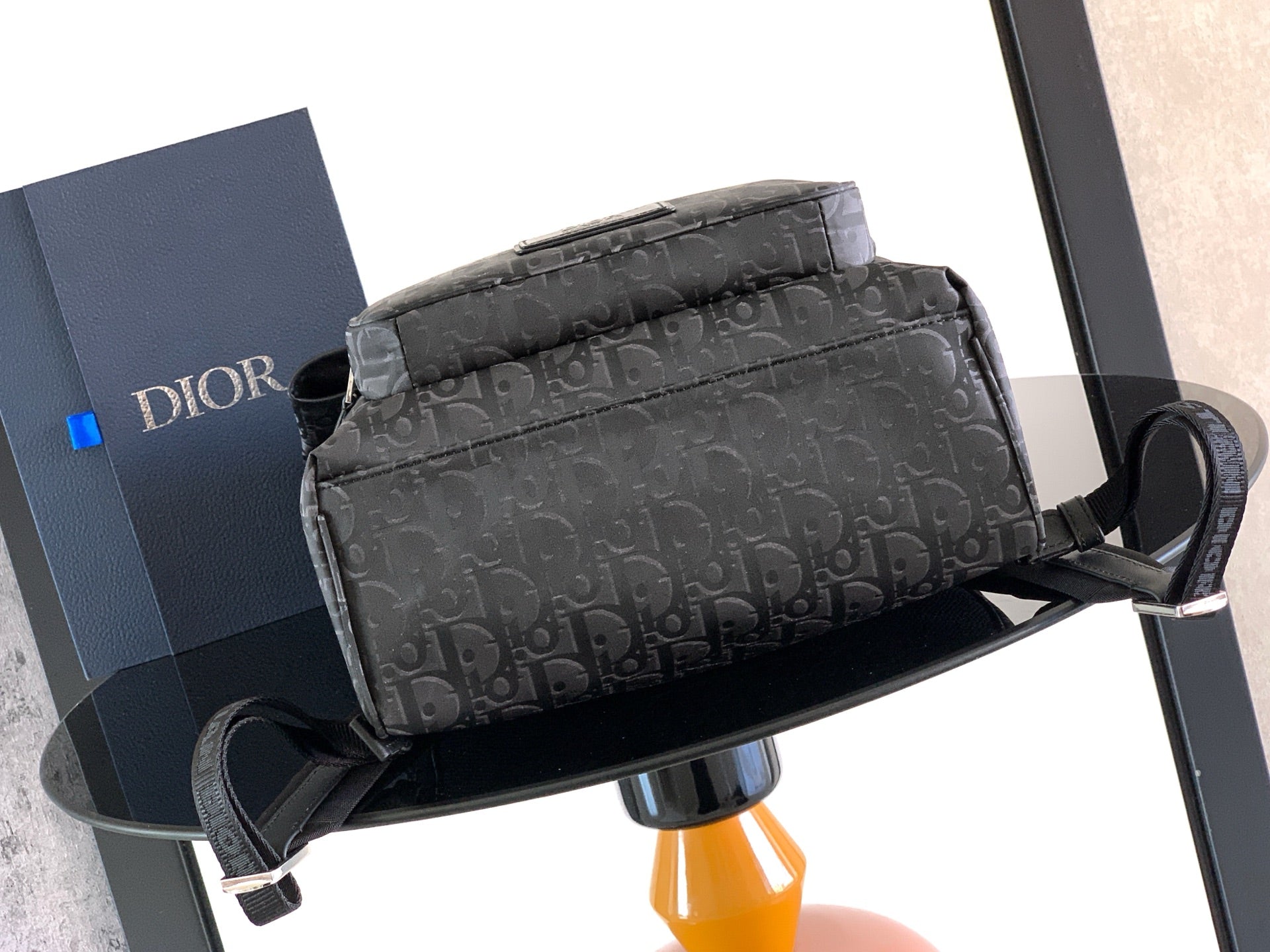 Dior black monogram crossbody bag with front flap and adjustable strap