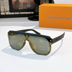 Sunglasses with olive green monogram lenses and black frame