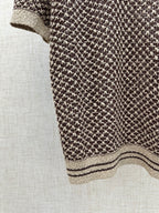Louis Vuitton knit polo sleeve and striped hem cuff in brown and cream houndstooth