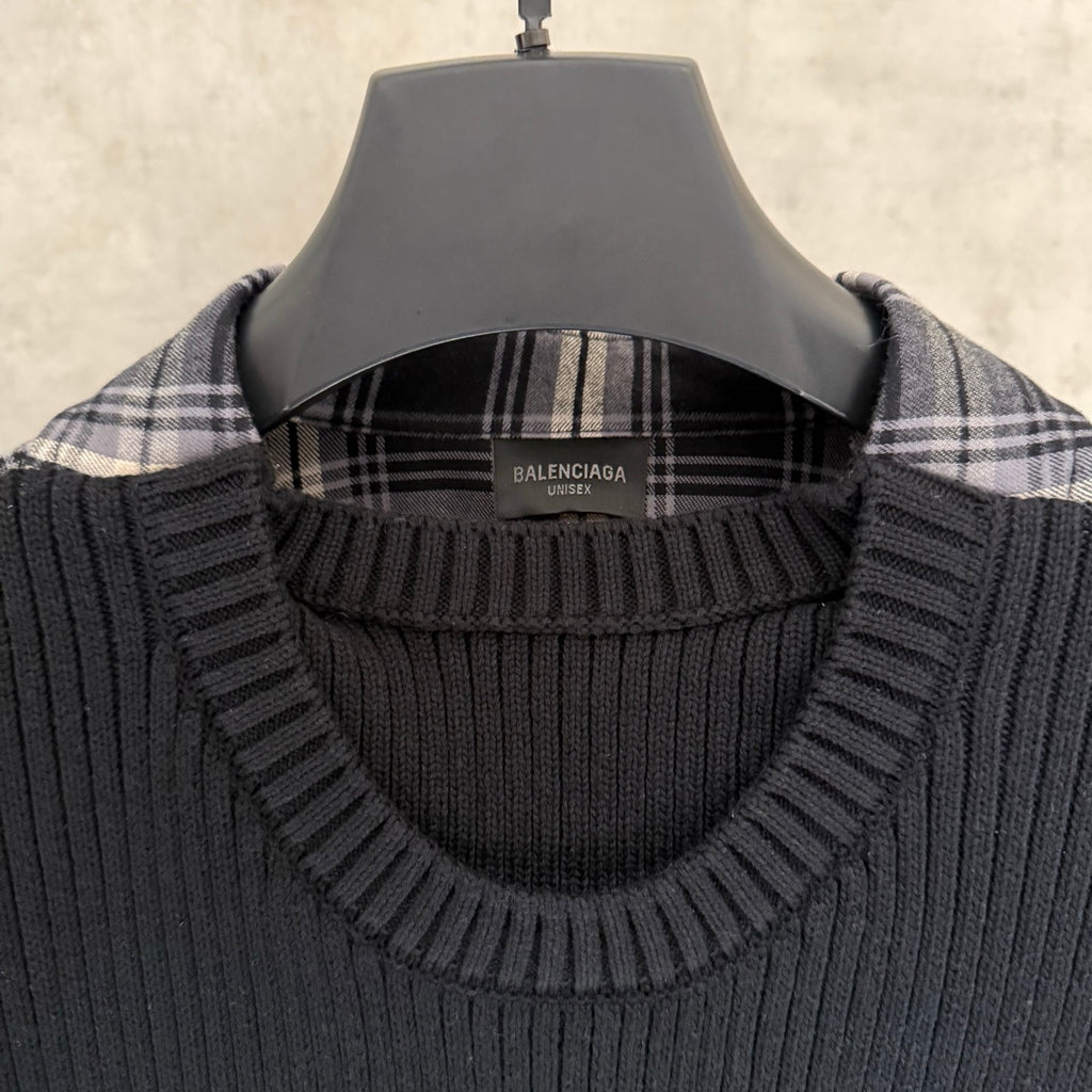 Balenciaga long-sleeve sweater neckline, ribbed collar with inner neck label