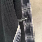 Balenciaga long-sleeve sweater sleeve patch, plaid cuff with Balenciaga tag