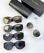 Assorted sunglasses set with dark, tortoise, and white frames plus cases