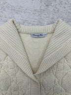 Cream knit Dior hooded jacket neckline with V-slit and ribbed hood edges