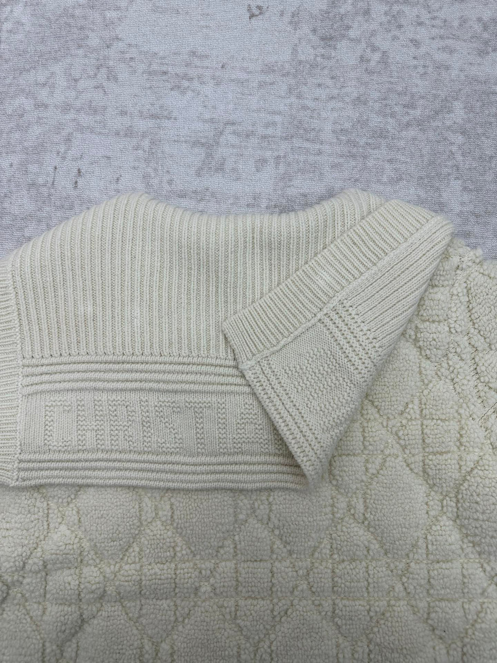 Cream knit Dior hooded jacket arm and hood with ribbed trim details