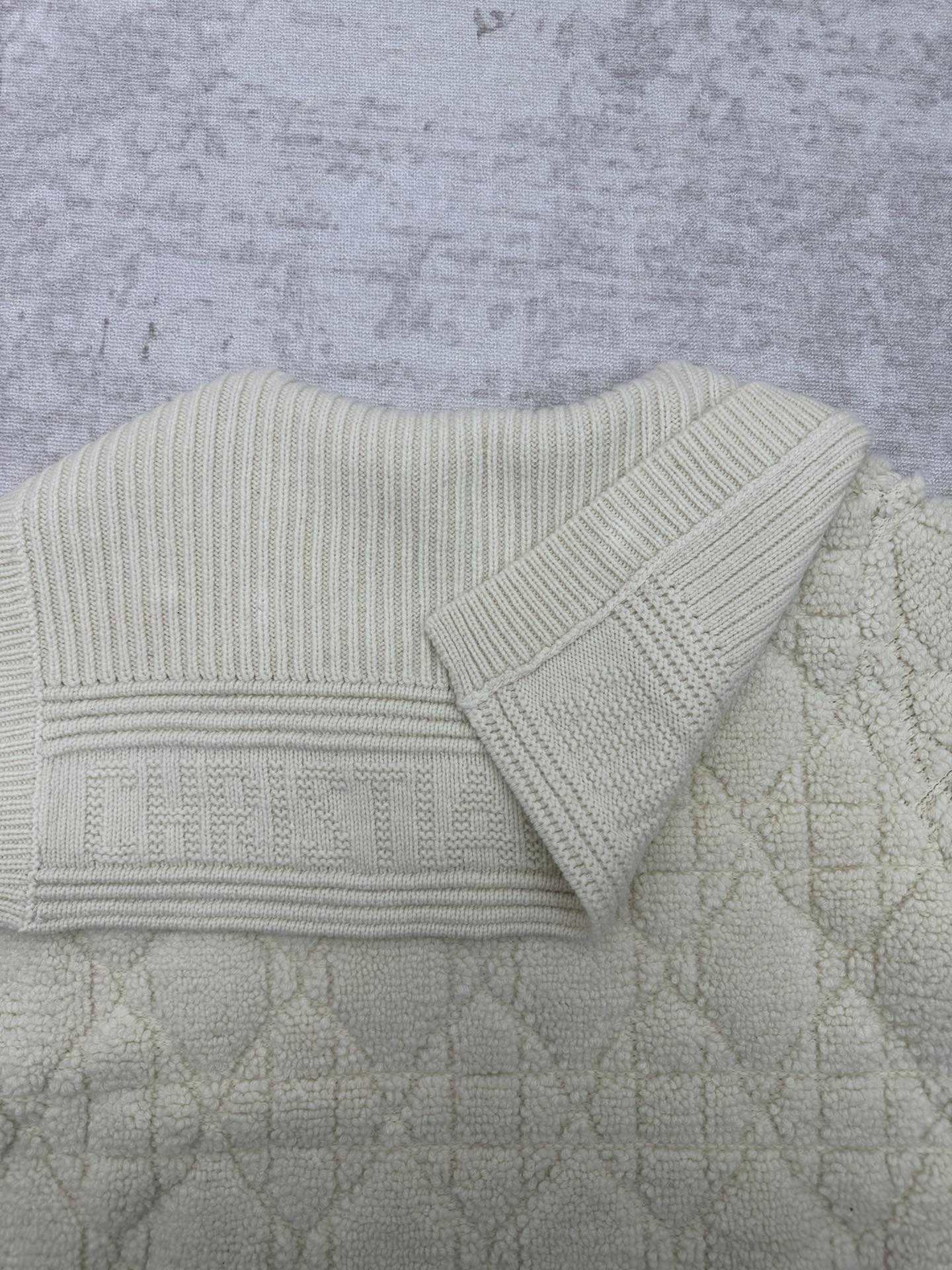 Cream knit Dior hooded jacket arm and hood with ribbed trim details