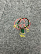 Gucci gray knit cardigan with multicolor embroidered crest logo on the chest