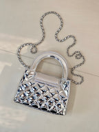 Chanel silver quilted mini bag with chain shoulder strap, front angle