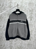Balenciaga colorblock knit zip hoodie with hood, gray and dark navy stripes