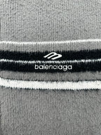 Balenciaga knit logo stripe band on gray and dark navy hoodie