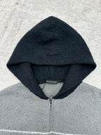 Balenciaga hooded knit zip sweater in dark navy with visible interior hood seam