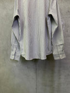 Striped button-up shirt back view with long sleeves and buttoned cuffs