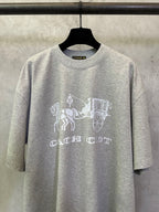 Heather gray T-shirt front with white Coach logo and carriage graphic