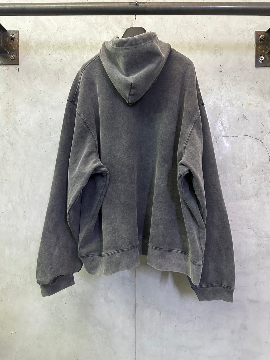 Balenciaga gray hoodie back view with hood and drawstring