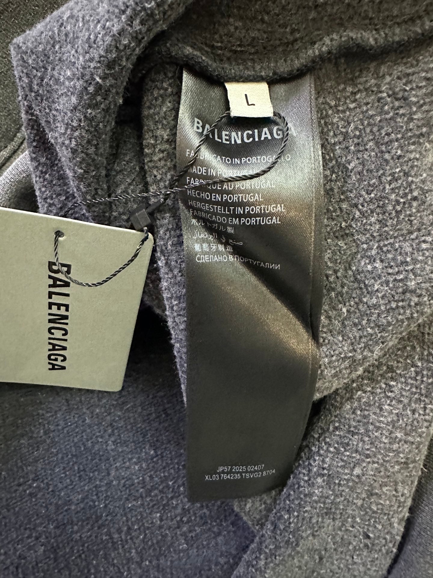 Balenciaga gray hoodie interior size tag and care label