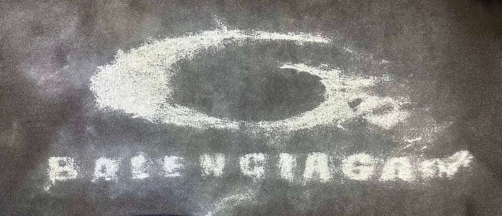 Balenciaga distressed gray logo print on hoodie fabric