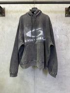Balenciaga hooded sweatshirt in dark gray with distressed front logo print