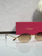 Sunglasses with round smoky brown lenses and gold-tone metal frame