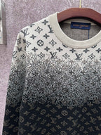 Knit sweater with LV monogram pattern, light gray top and dark navy lower section