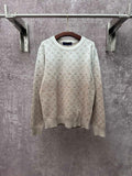 Light beige long-sleeve sweatshirt with allover monogram pattern and crew neck