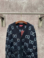 Gucci knit cardigan with GG logo V-neck, textured knit, dark base