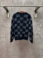 Gucci knit cardigan with GG logo allover pattern, long sleeves, dark base