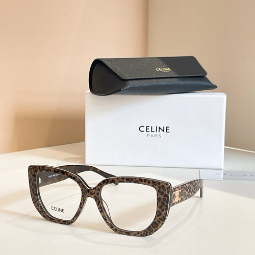 Celine glasses with tortoiseshell square frames and clear lenses.