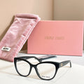 MiuMiu black rectangular eyeglasses, full-rim frame, logo temple, clear lenses
