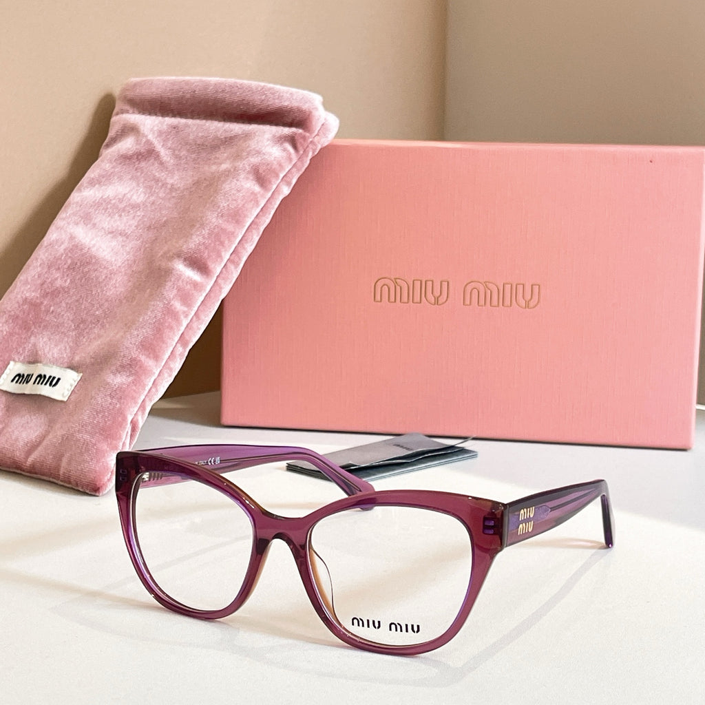 MiuMiu burgundy rectangular eyeglasses, full-rim frame, logo temple, clear lenses