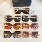 Versace sunglasses assortment with tortoise, red, orange, black, and pink frames, gold temples