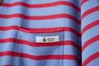 Prada striped polo shirt chest pocket with logo label, light blue and red stripes