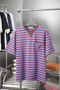 Prada striped polo shirt, light blue and red with chest pocket