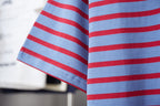 Prada striped polo shirt sleeve and side hem, light blue with red stripes