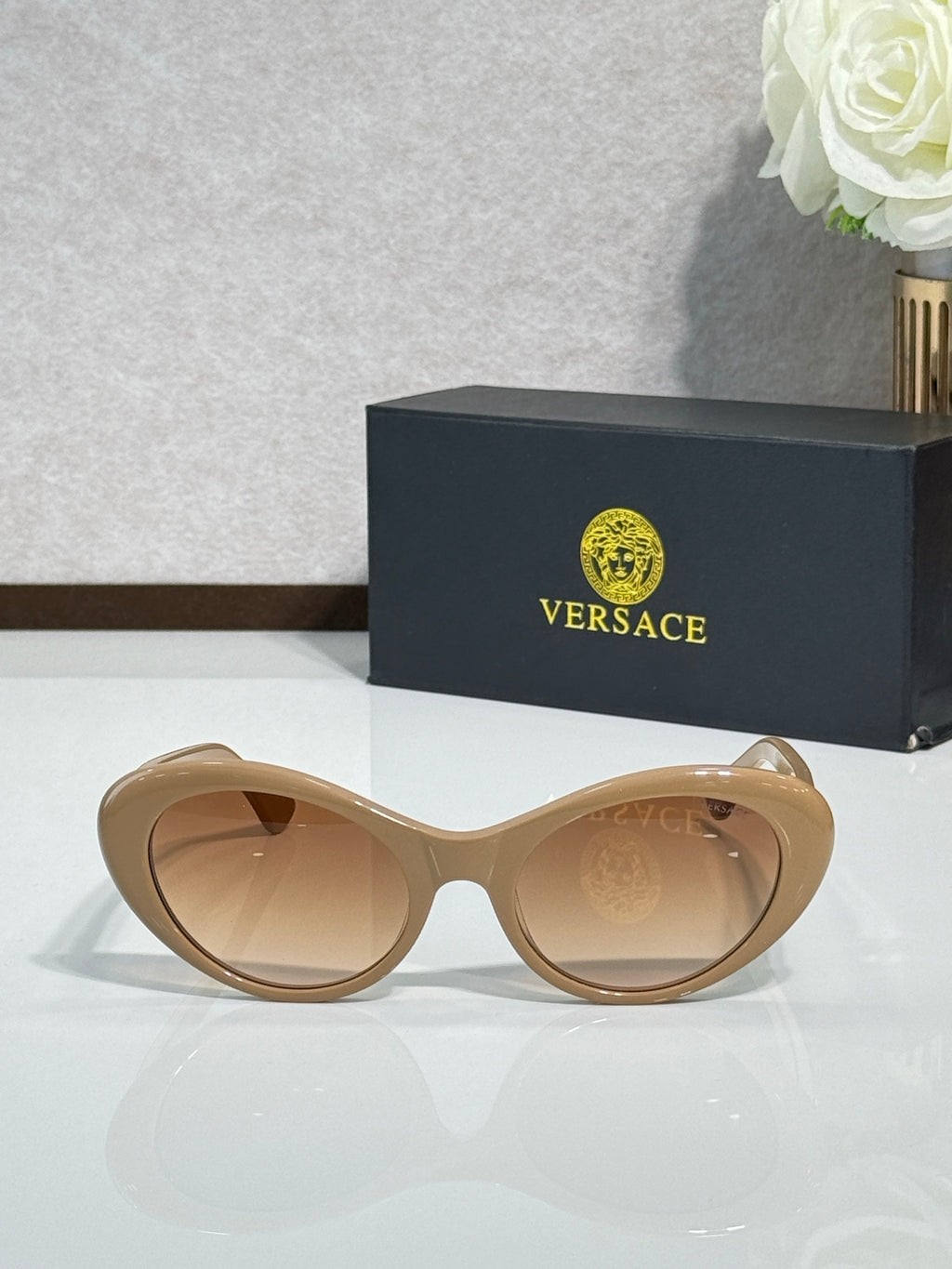 Versace light-brown oversized sunglasses with tan lenses