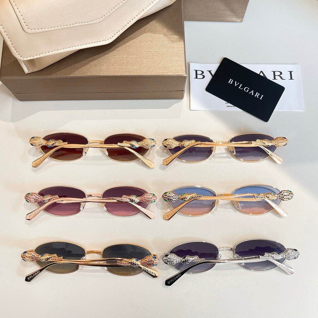 Assorted Bvlgari sunglasses set with round frames in dark and neutral tones
