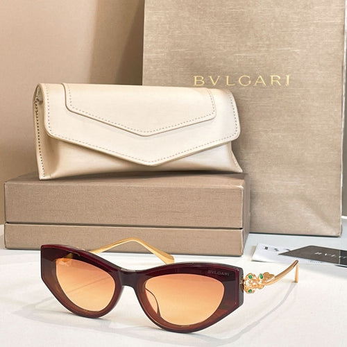 Bvlgari cat-eye sunglasses, dark brown frame with amber lenses and gold arms