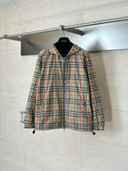 Kids hooded plaid jacket with full-length zipper and drawstring hem