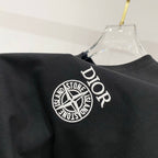 Black Dior T-shirt with embroidered emblem and Dior text on shoulder