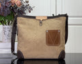 Beige Louis Vuitton monogram crossbody bag with dark leather trim and top handle