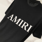 Black Amiri T-shirt with large white AMIRI lettering