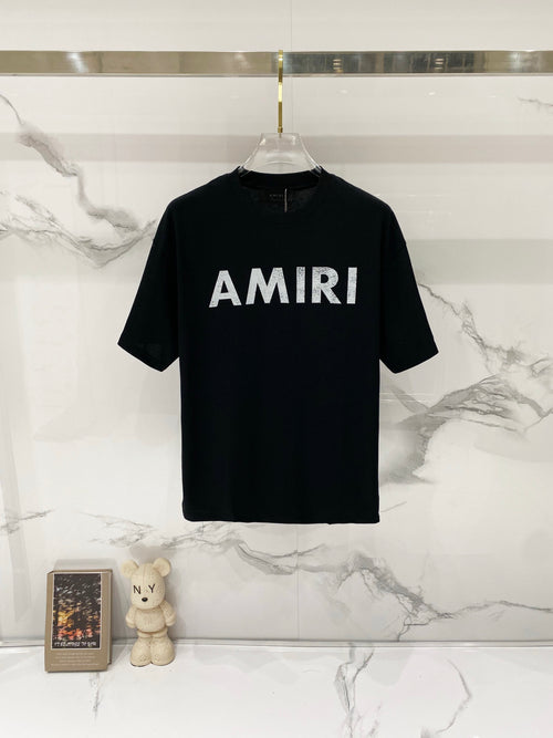 Amiri T-shirt, black crew-neck with AMIRI logo across the chest