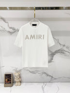 White crewneck T-shirt with AMIRI logo print on the front