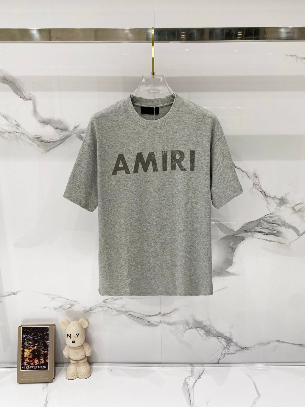 Amiri crew-neck T-shirt in heather gray with large AMIRI logo print
