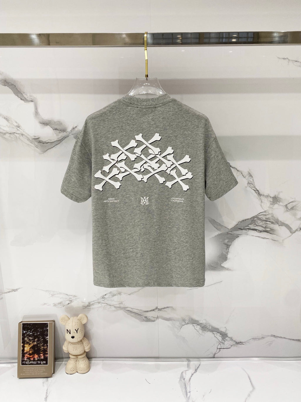 Heather gray Amiri T-shirt with back cross graphic and text print