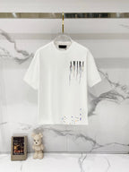 White crewneck T-shirt with colorful drip logo print at chest