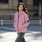 Stone Island pink zip-up hoodie with front zipper, hood, and kangaroo pocket