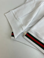 Gucci white zip hoodie cuff with striped band and metal zipper pull